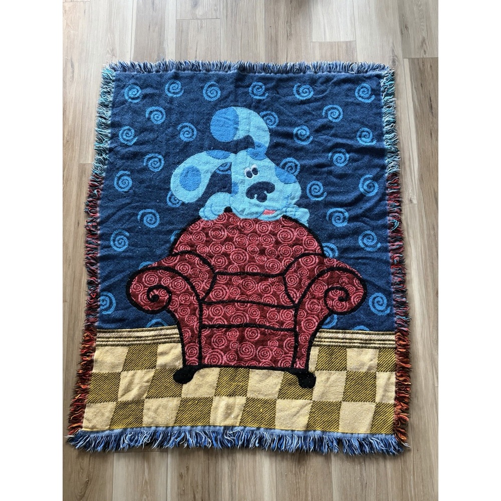 VTG 1999 Nickelodeon Blues Clues Woven Tapestry Throw Blanket Kids RARE 55x44in